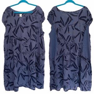 Elegant Blue Leaf Print Midi Dress